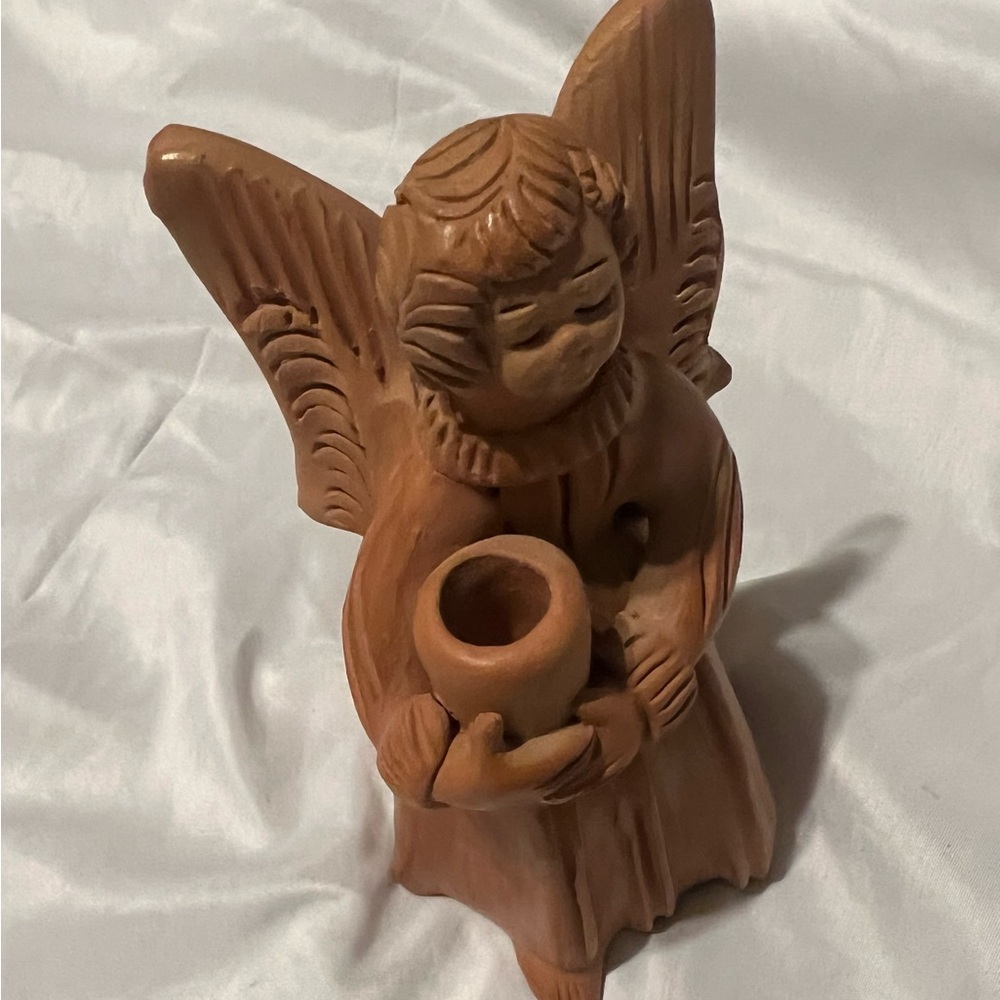 Vintage Clay Angel Figurine Candle Holder 6.5 “ Tall